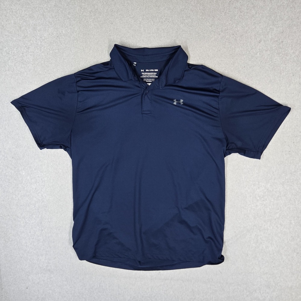 Under Armour Men Polo 2XL Navy Blue The Performance Polo Golf Loose Logo Collar